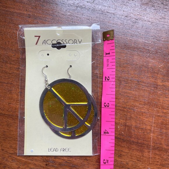 Bundle 3/$12 7 Accessory Large Silver and Gold Tone Sparkle Peace Sign Earrings. - Picture 2 of 3